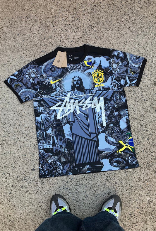 STÜSSY X “BRAZIL” JERSEY - BLACK (Jesus Edition)